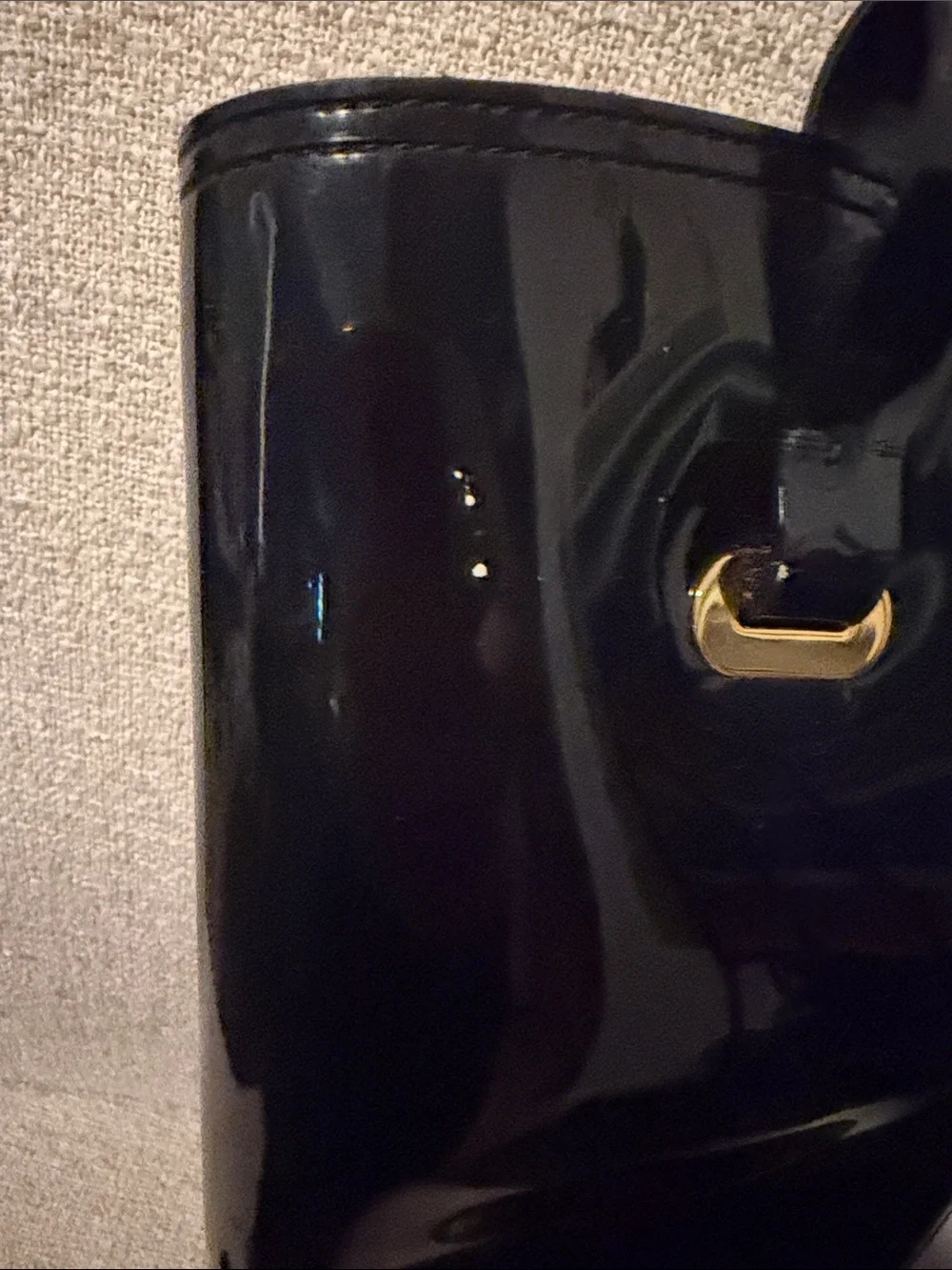 Women's Glossy Black Rain Boots with Gold Buckle Accent
